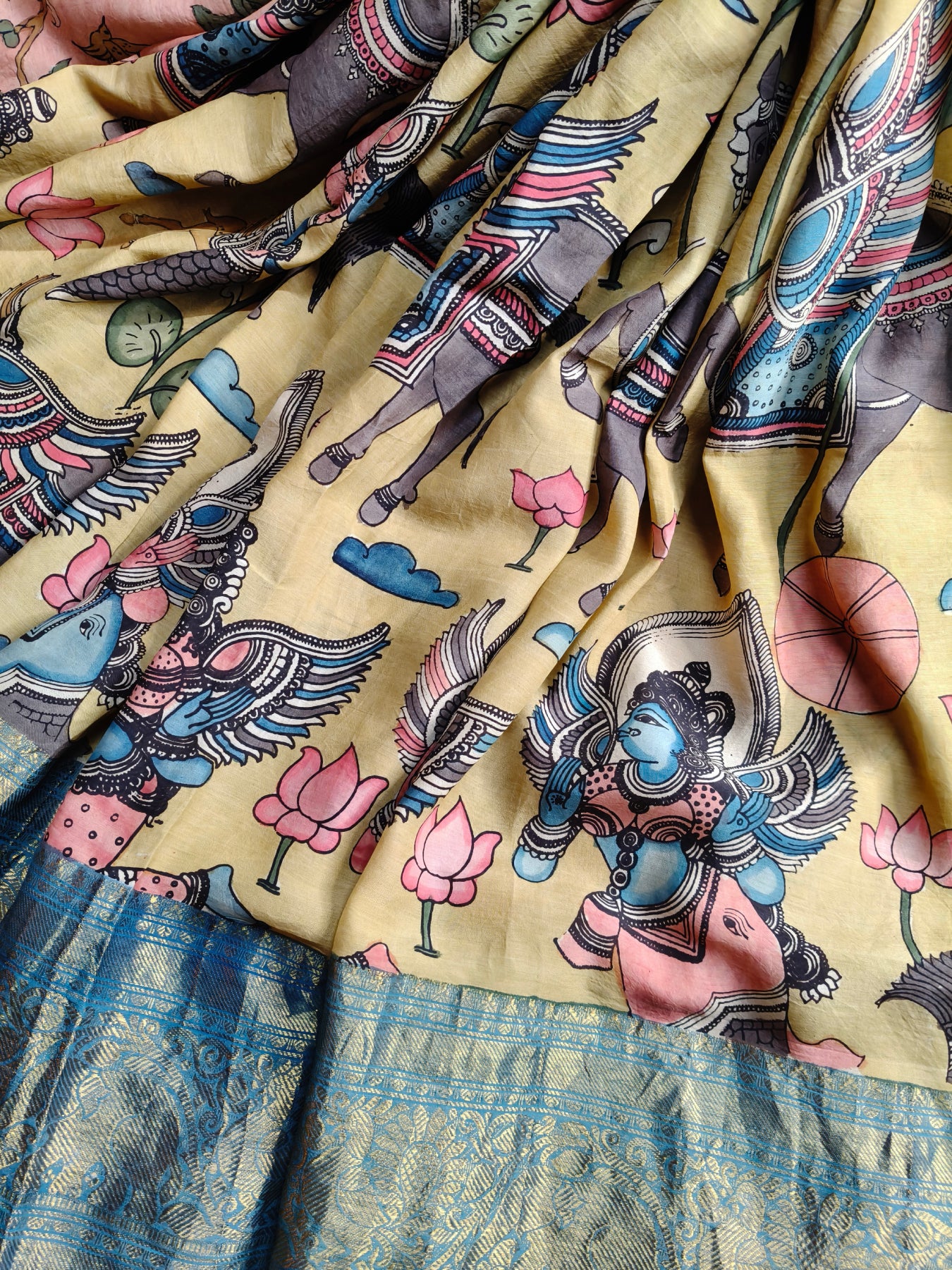 YELLOW CHANNAURI SILK PURE HANDLOOM KALAMKARI SAREE