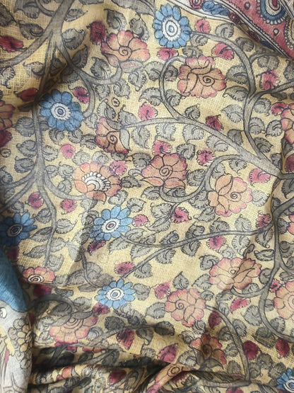 GREY KOTA SILK PURE HANDLOOM KALAMKARI SAREE