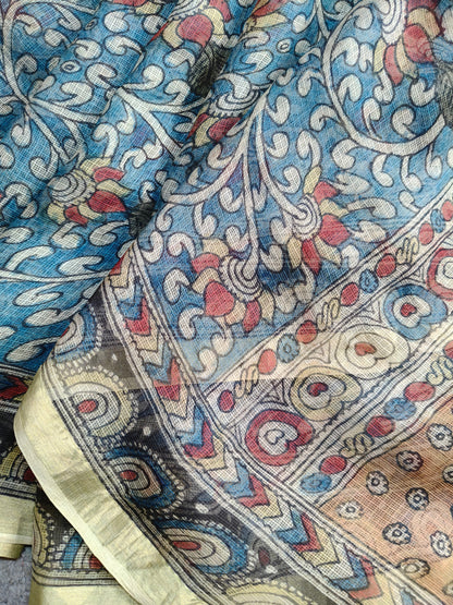 BLUE KOTA SILK PURE HANDLOOM KALAMKARI SAREE
