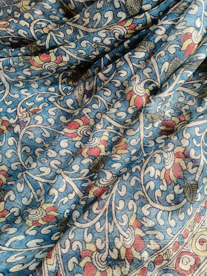 BLUE KOTA SILK PURE HANDLOOM KALAMKARI SAREE