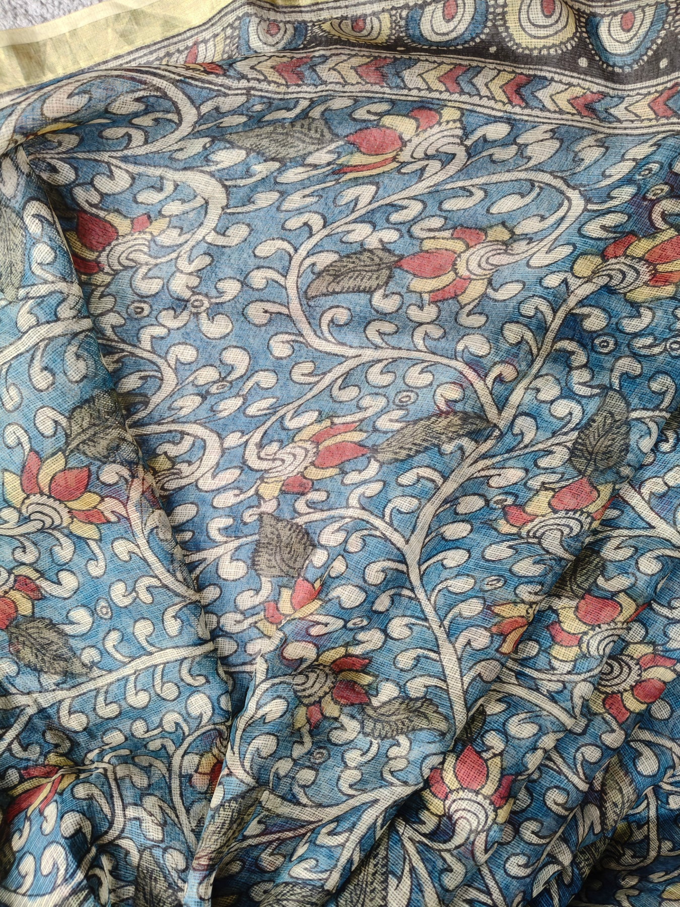 BLUE KOTA SILK PURE HANDLOOM KALAMKARI SAREE