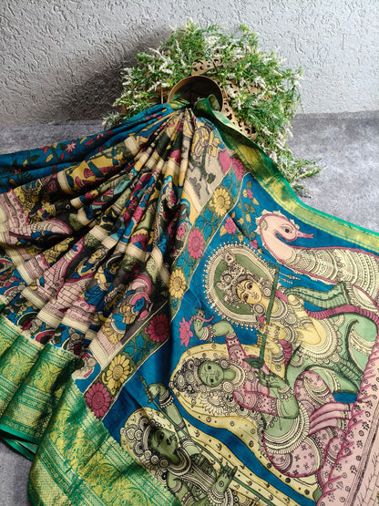 COLOURFUL CHANNAWARI SILK PURE HANDLOOM KALAMKARI SAREE