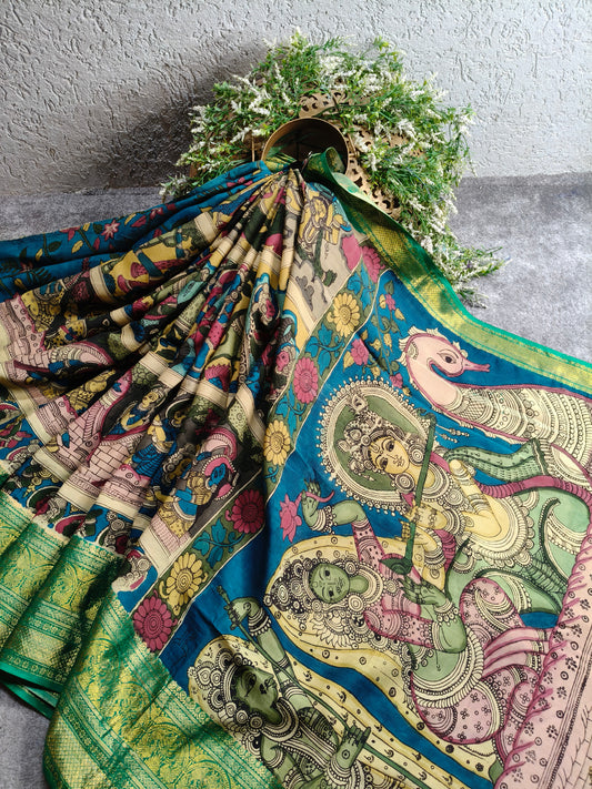 COLOURFUL CHANNAWARI SILK PURE HANDLOOM KALAMKARI SAREE