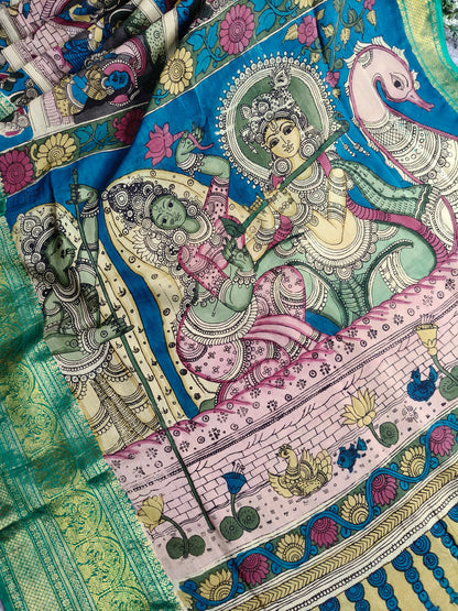 COLOURFUL CHANNAWARI SILK PURE HANDLOOM KALAMKARI SAREE