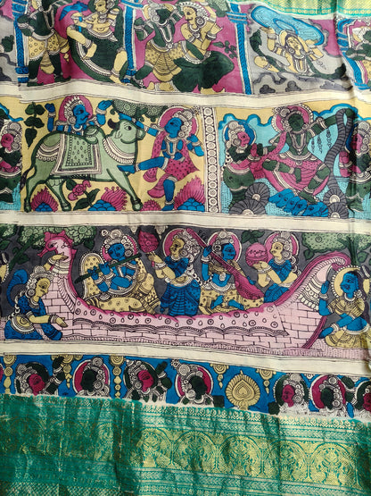 COLOURFUL CHANNAWARI SILK PURE HANDLOOM KALAMKARI SAREE