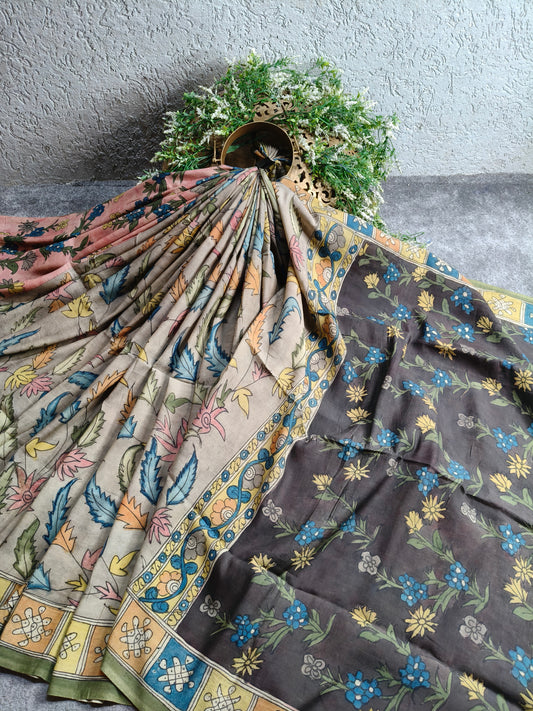 GREY SICO PURE HANDLOOM KALAMKARI SAREE