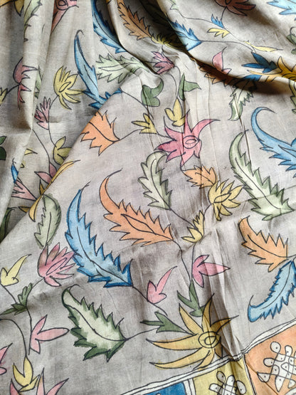 GREY SICO PURE HANDLOOM KALAMKARI SAREE