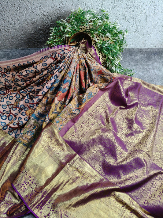 PINK KANCHI PATTU  SILK  PURE HANDLOOM KALAMKARI SAREE