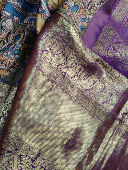 PINK KANCHI PATTU  SILK  PURE HANDLOOM KALAMKARI SAREE