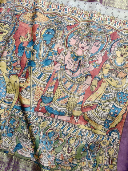 PINK KANCHI PATTU  SILK  PURE HANDLOOM KALAMKARI SAREE