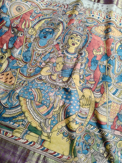 PINK KANCHI PATTU  SILK  PURE HANDLOOM KALAMKARI SAREE