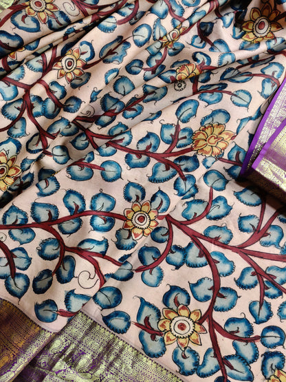 PINK KANCHI PATTU  SILK  PURE HANDLOOM KALAMKARI SAREE