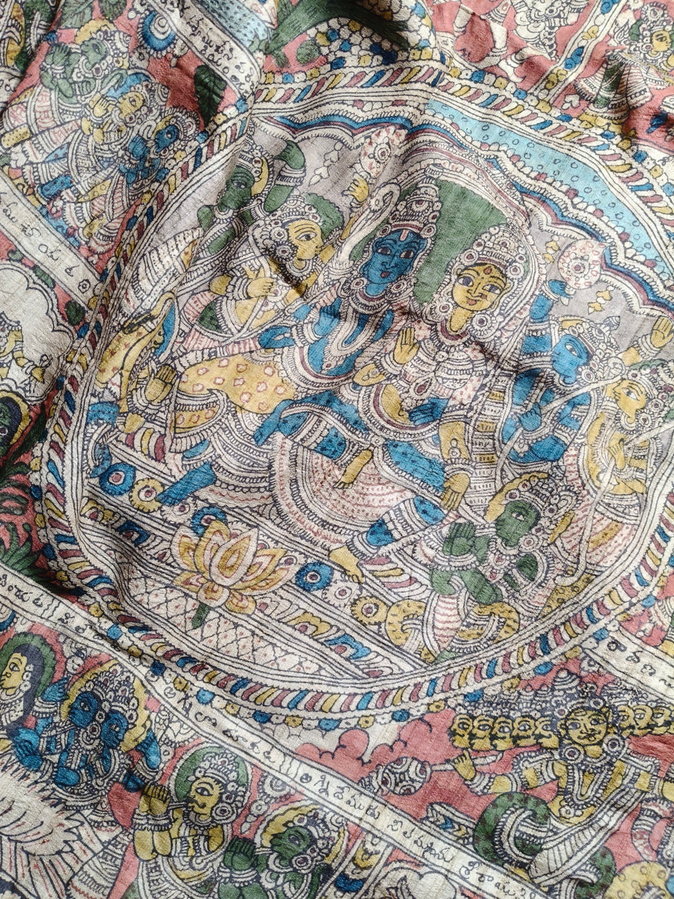 BLACK TUSSAR SILK  PURE HANDLOOM KALAMKARI SAREE