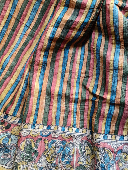 BLACK TUSSAR SILK  PURE HANDLOOM KALAMKARI SAREE