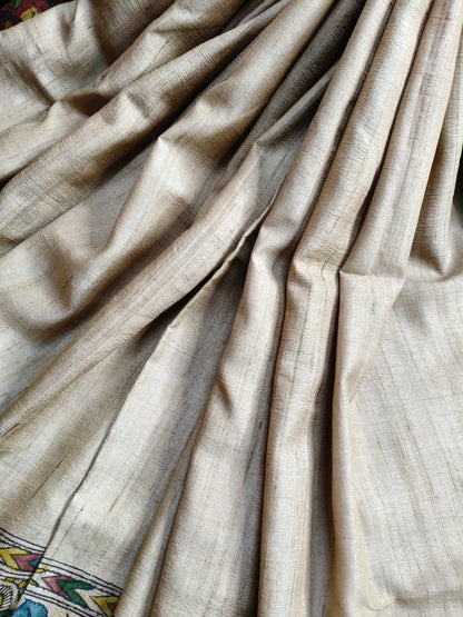 CREAM TUSSAR SILK  PURE HANDLOOM KALAMKARI SAREE