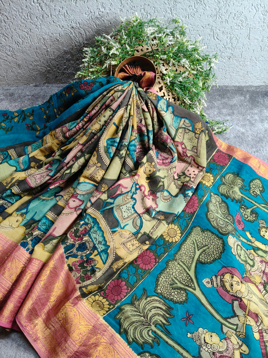 OLIVE CHANNAWRI SILK  PURE HANDLOOM KALAMKARI SAREE