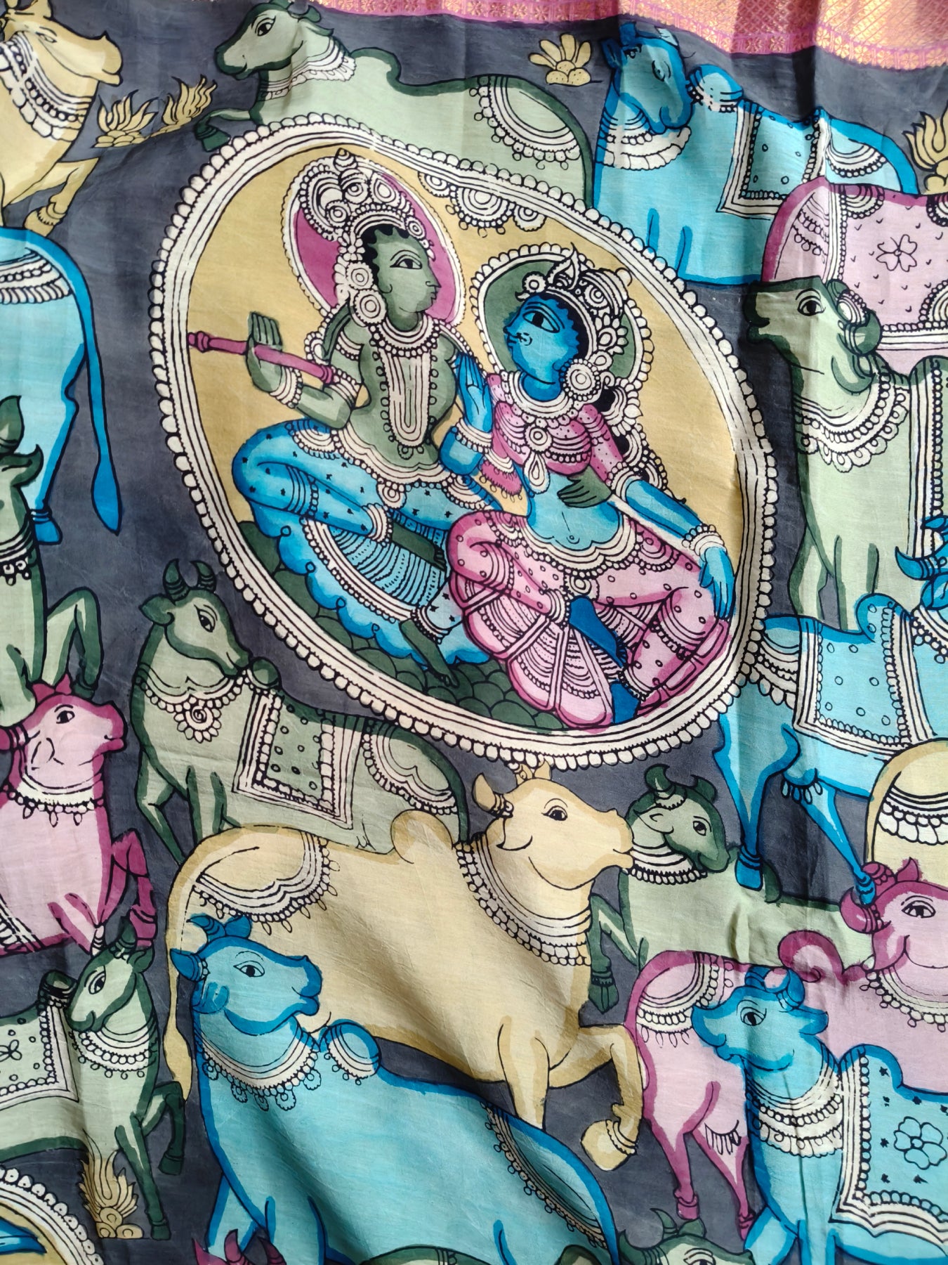 OLIVE CHANNAWRI SILK  PURE HANDLOOM KALAMKARI SAREE