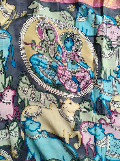 OLIVE CHANNAWRI SILK  PURE HANDLOOM KALAMKARI SAREE