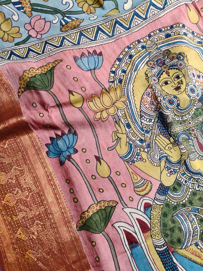 BLUE CHANNAWRI SILK  PURE HANDLOOM KALAMKARI SAREE