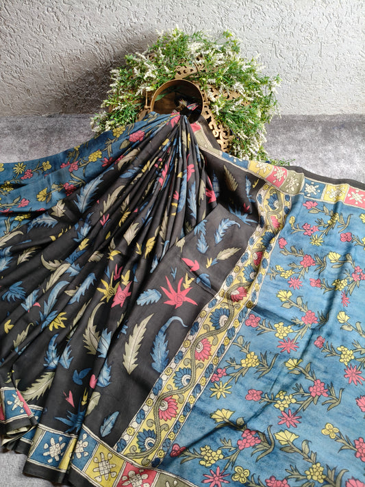 BLACK SICO  PURE HANDLOOM KALAMKARI SAREE