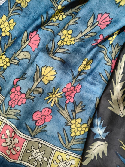 BLACK SICO  PURE HANDLOOM KALAMKARI SAREE