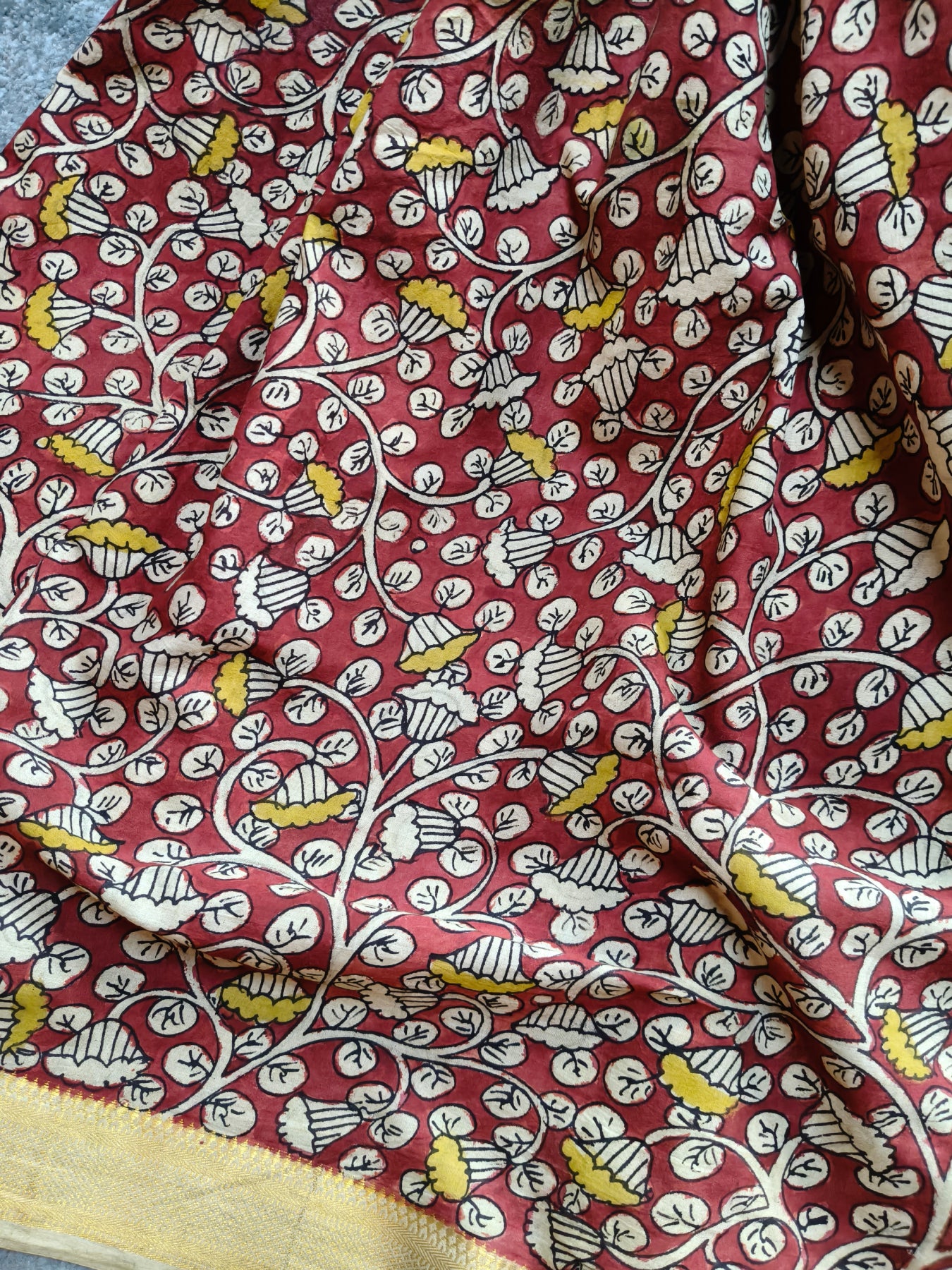 YELLOW COTTON PURE HANDLOOM KALAMKARI SAREE