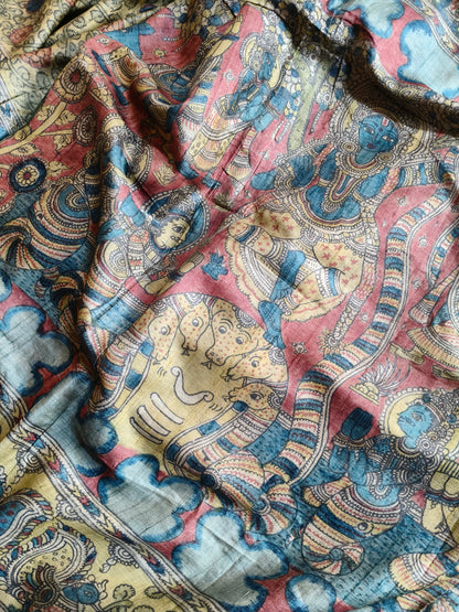 BLUE TUSSAR SILK PURE HANDLOOM KALAMKARI SAREE