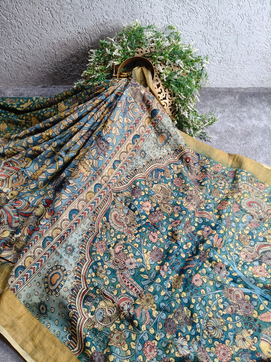 BLUE UPPADA SILK PURE HANDLOOM KALAMKARI SAREE