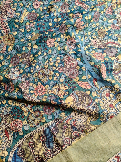 BLUE UPPADA SILK PURE HANDLOOM KALAMKARI SAREE
