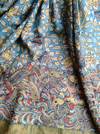 BLUE UPPADA SILK PURE HANDLOOM KALAMKARI SAREE
