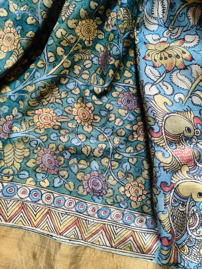 BLUE UPPADA SILK PURE HANDLOOM KALAMKARI SAREE