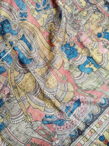 BLUE TUSSAR PURE HANDLOOM KALAMKARI SAREE