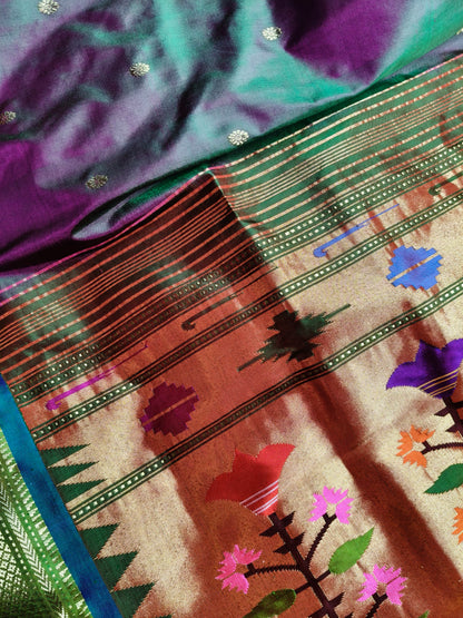 TWO TONE GREEN SILK PURE HANDLOOM PAITHANI SAREE