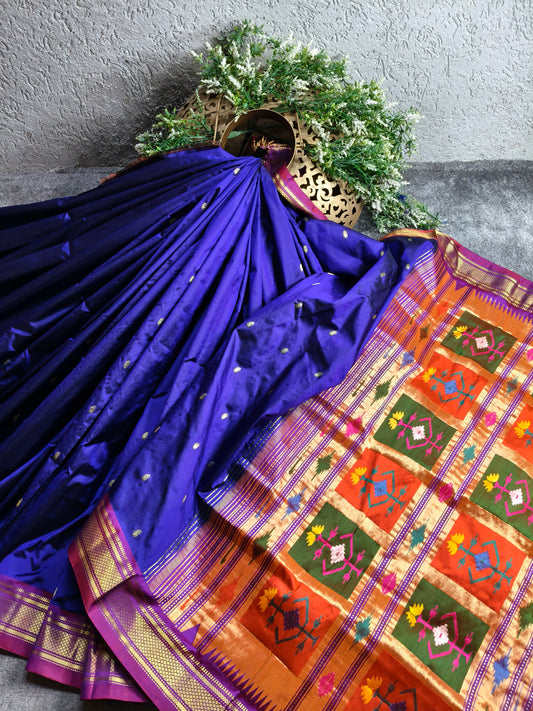 BLUE SILK PURE HANDLOOM PAITHANI SAREE
