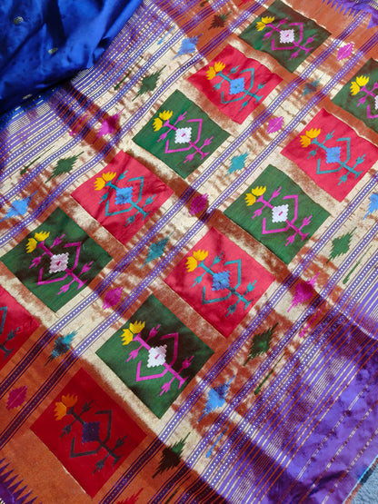 BLUE SILK PURE HANDLOOM PAITHANI SAREE