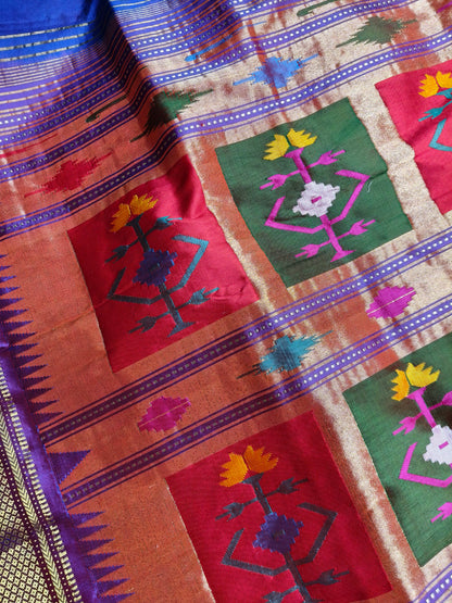 BLUE SILK PURE HANDLOOM PAITHANI SAREE