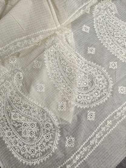 WHITE COTTON PURE HANDLOOM EMBROIDERY SAREE