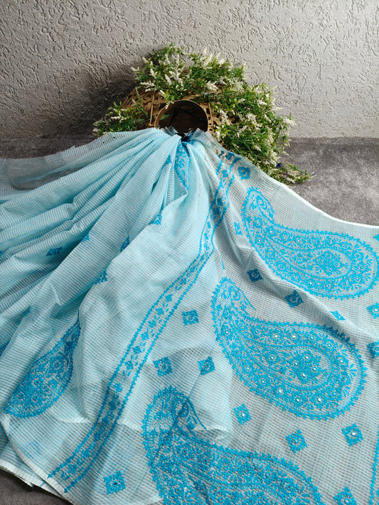 BLUE KOTA PURE HANDLOOM EMBROIDERY SAREE
