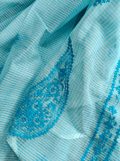 BLUE KOTA PURE HANDLOOM EMBROIDERY SAREE