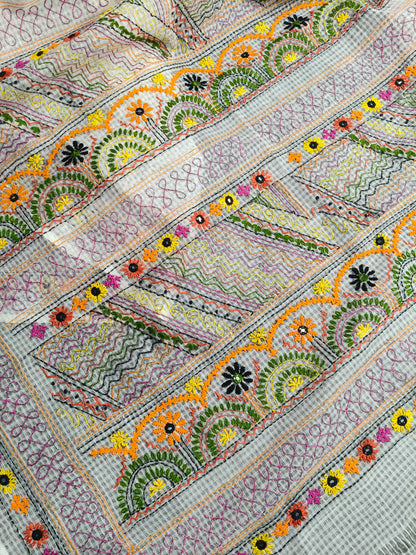 WHITE KOTA PURE HANDLOOM EMBROIDERY SAREE