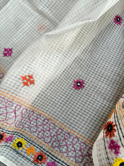 WHITE KOTA PURE HANDLOOM EMBROIDERY SAREE