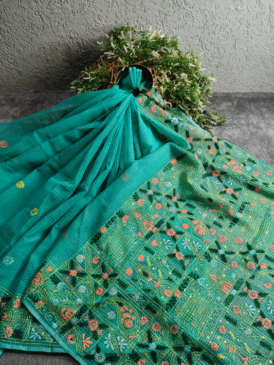 BLUE KOTA PURE HANDLOOM EMBROIDERY SAREE