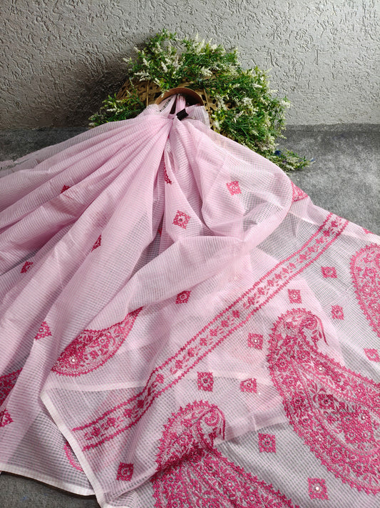 PINK KOTA PURE HANDLOOM EMBROIDERY SAREE