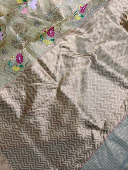 LIGHT YELLOW TISSUE PURE HANDLOOM SINGLE TISSUE KOTA DORIYA SAREE