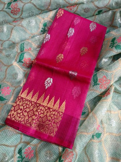 SEA GREEN TISSUE PURE HANDLOOM SINGLE TISSUE KOTA DORIYA SAREE