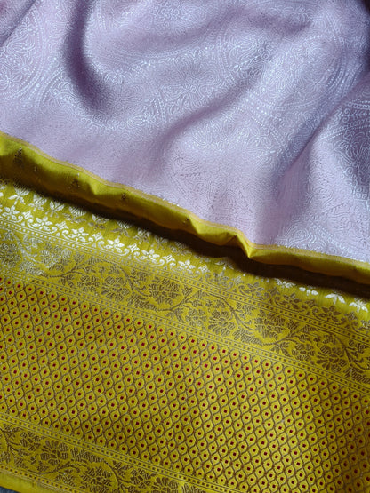 PINK AND MAJENTA PURE HANDLOOM HALF SILK AND HALF KORA BANARASI SAREE