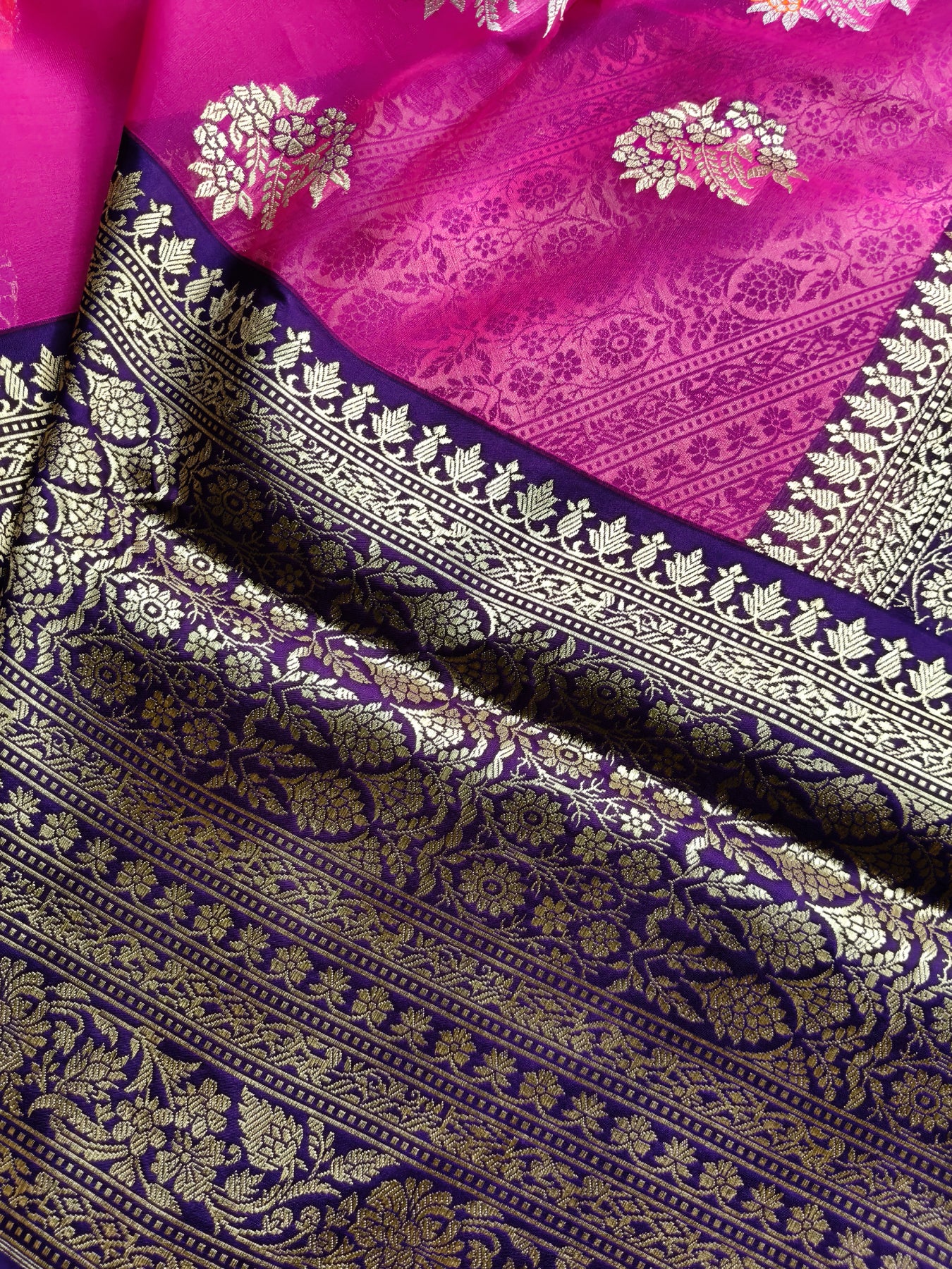 PINK AND YELLOW PURE HANDLOOM HALF SILK AND HALF KORA BANARASI SAREE