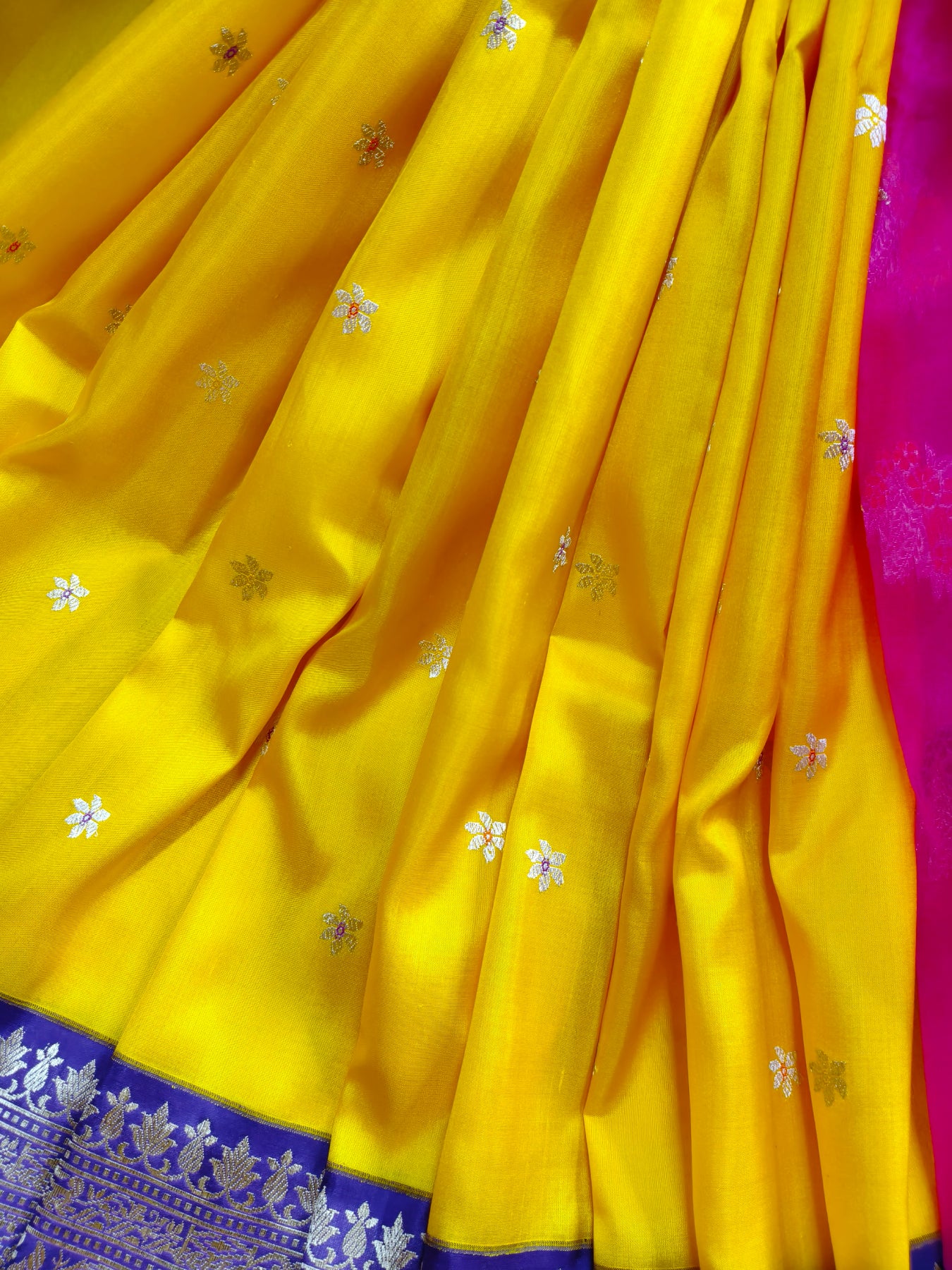 PINK AND YELLOW PURE HANDLOOM HALF SILK AND HALF KORA BANARASI SAREE