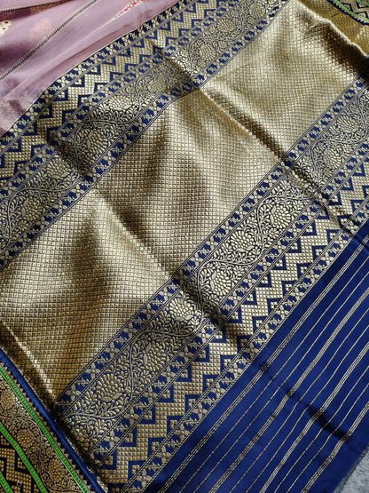 DUSKY MAUVE PURE HANDLOOM  KORA BANARASI SAREE