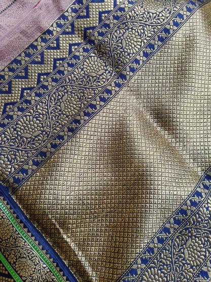 DUSKY MAUVE PURE HANDLOOM  KORA BANARASI SAREE